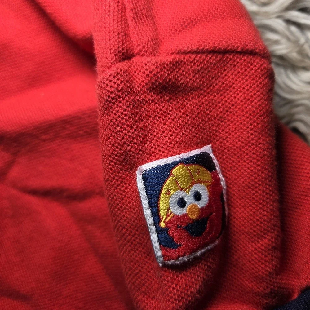 Vintage Sesame Street Red Polo Shirt Elmo Patch On Shoulder Toddler Kids Size 2T